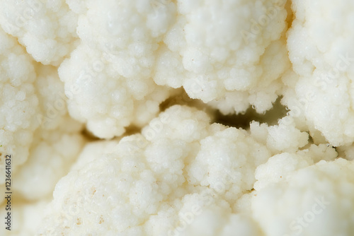 Close up exploring the detailed texture of cauliflower, highlighting its unique structure and delicate florets