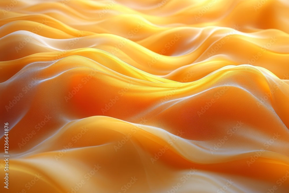 Obraz premium Golden Yellow Waves Abstract Background with Soft Curves and Light Effects, High-Definition 3D Rendering
