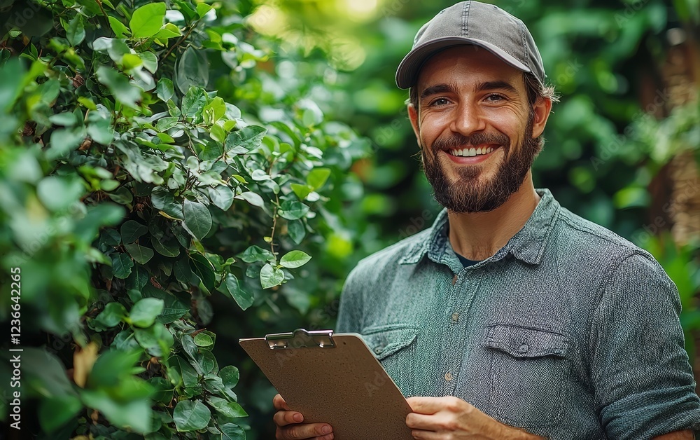 Optimistic Environmentalist Holding Reforestation Plan in Young Forest Optimistic Environmentalist Holding Reforestation Plan in Young Forest
