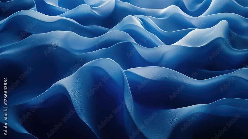 Obraz premium Luxurious deep blue abstract background with undulating blue waves and a smooth texture.
