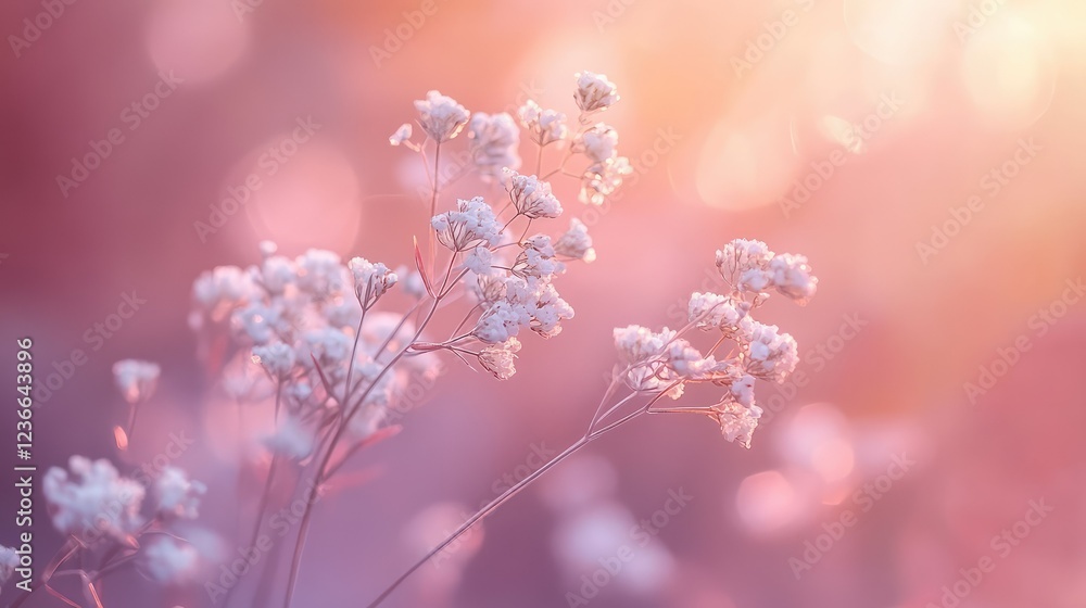 Macro photography of white baby's breath flowers, fine details and soft lighting Macro photography of white baby's breath flowers, fine details and soft lighting