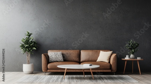 Modern Brown Leather Sofa in Minimalist Living Room