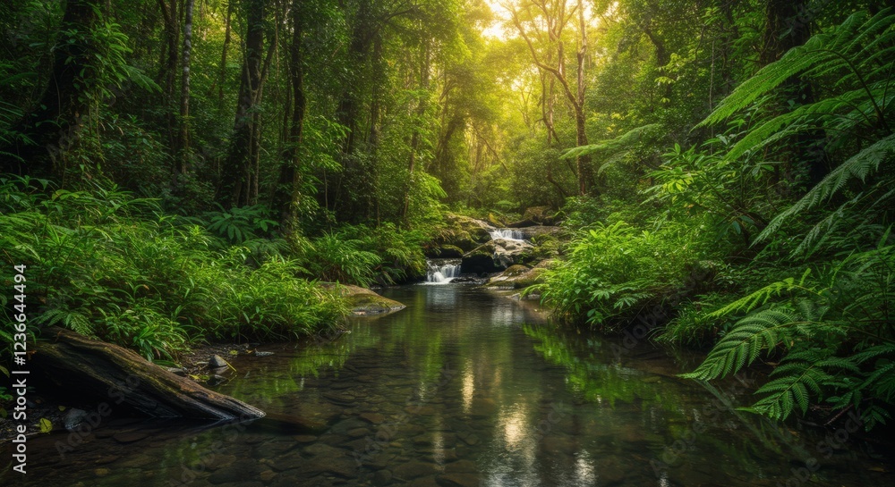 Serene Jungle Stream Waterfall Landscape Photography Serene Jungle Stream Waterfall Landscape Photography