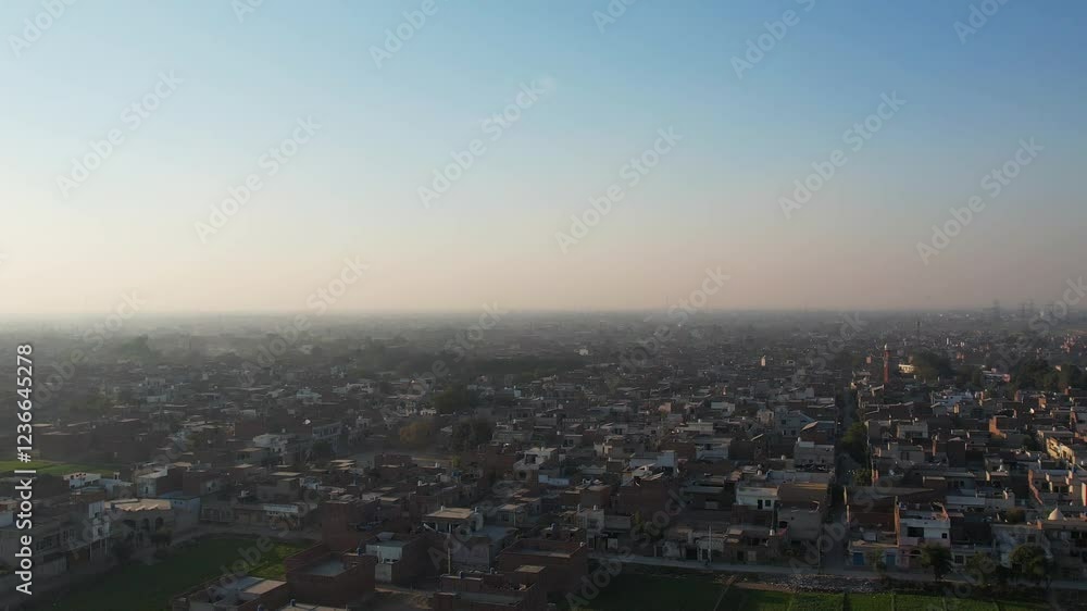 Aerial view of residential area in Gatti, Faisalabad, Pakistan in good sun light Aerial view of residential area in Gatti, Faisalabad, Pakistan in good sun light