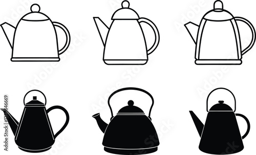 tea pot, kettle set of silhouette. tea pot, kettle icon set vector on white background
