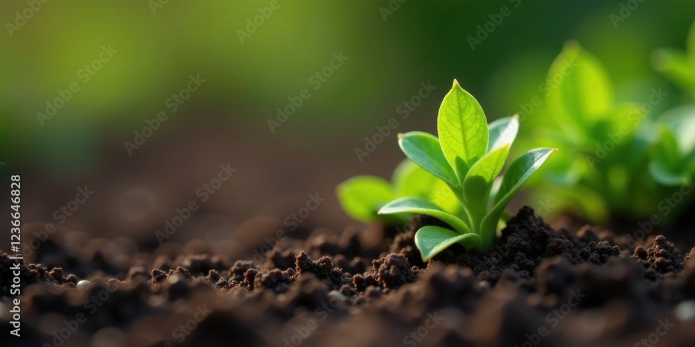 Fototapeta premium A Tiny Sprout Emerging from Rich Earth, Symbolizing Growth, Renewal, and the Promise of a Bountiful Harvest
