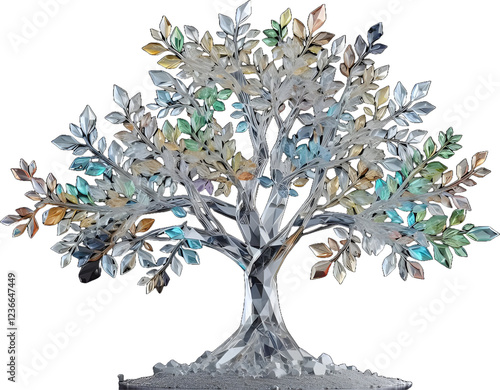 Crystal flower tree decoration sculpture with colorful colors, generative AI