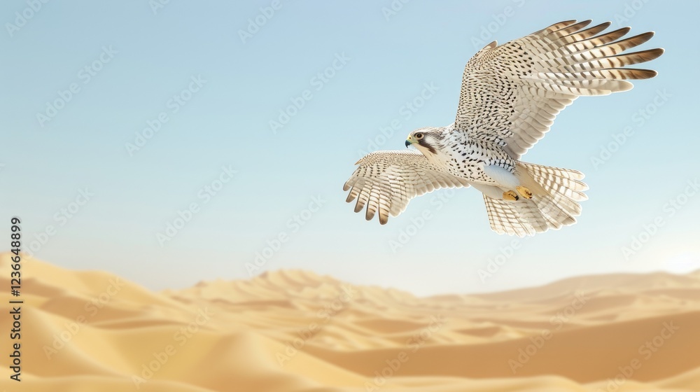 Falcon Diving Over Desert Landscape At Sunset Falcon Diving Over Desert Landscape At Sunset