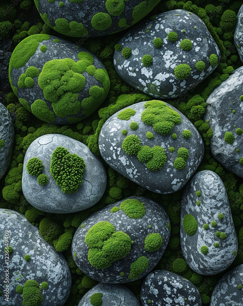 Green and gray moss covered stones with glowing patterns abstract stone rocks nature concept background Green and gray moss covered stones with glowing patterns abstract stone rocks nature concept background
