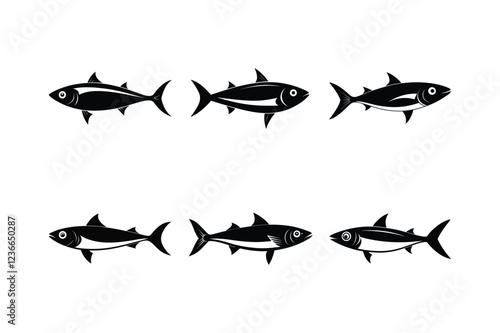 sardine fish design, labeled vector silhouette illustration.