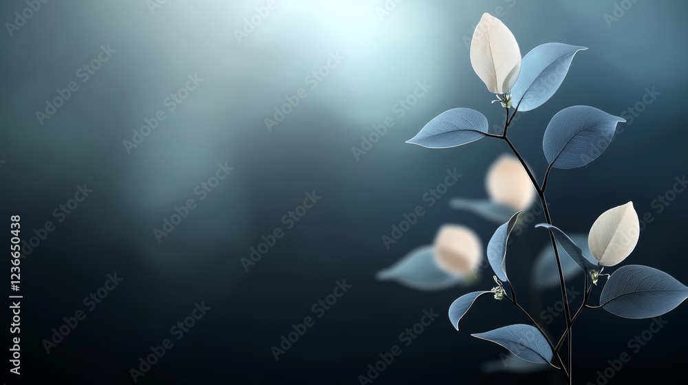 Fototapeta premium Intricate display of soft blue leaves illuminated in a dark, serene background perfect for design inspiration and creative projects