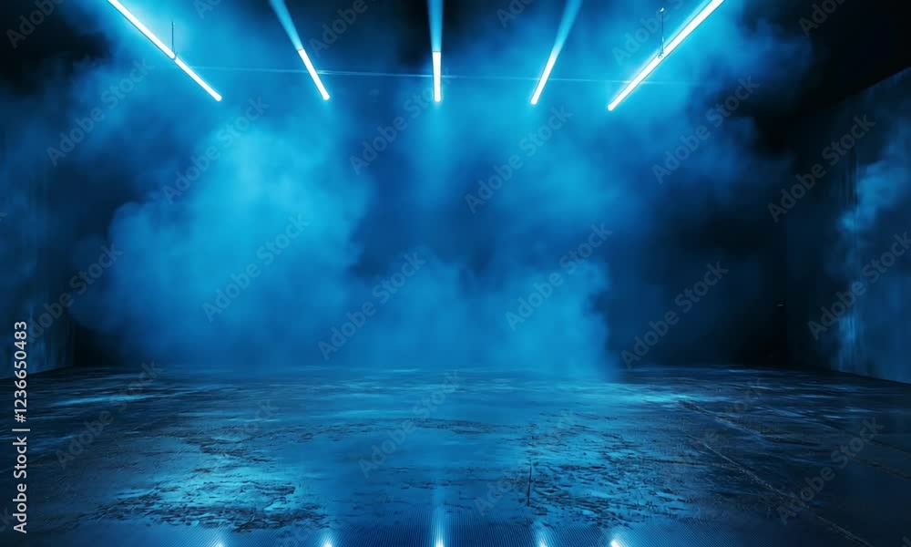 custom made wallpaper toronto digitalBlue Neon Lights in a Dark Room with Fog and Reflective Floor