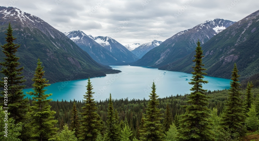 Serene Mountain Lake Landscape with Majestic Peaks Serene Mountain Lake Landscape with Majestic Peaks