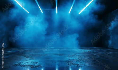 Wallpaper Mural Blue Neon Lights in a Dark Room with Fog and Reflective Floor Torontodigital.ca