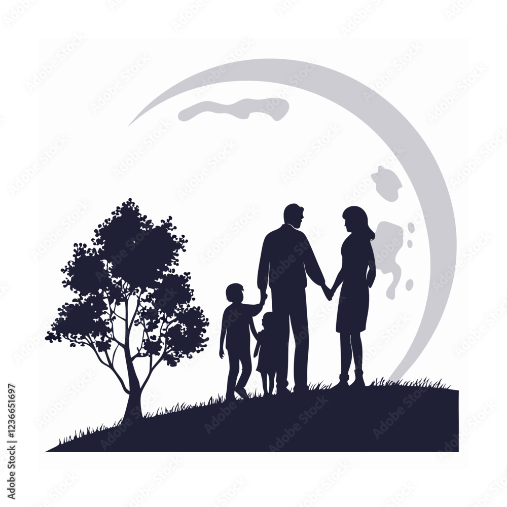 Happy family silhouettes vector illustration on isolated white background Happy family silhouettes vector illustration on isolated white background