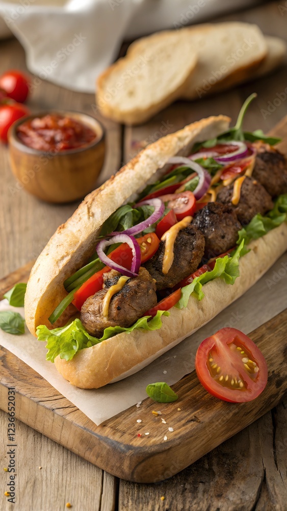 Juicy Köfte Sandwich with Fresh Vegetables in High-Definition Juicy Köfte Sandwich with Fresh Vegetables in High-Definition