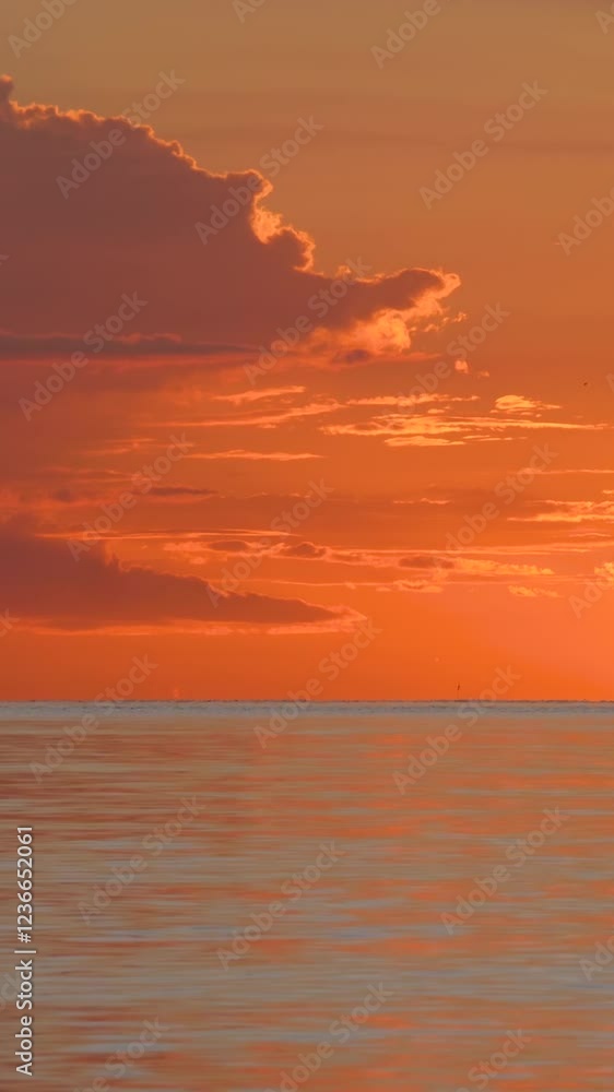 Tropical sunset bathes ocean in golden hues, highlighting peaceful waves. Sunlight creates idyllic atmosphere along coastline, evoking feelings of calmness and harmony with surrounding environment Tropical sunset bathes ocean in golden hues, highlighting peaceful waves. Sunlight creates idyllic atmosphere along coastline, evoking feelings of calmness and harmony with surrounding environment