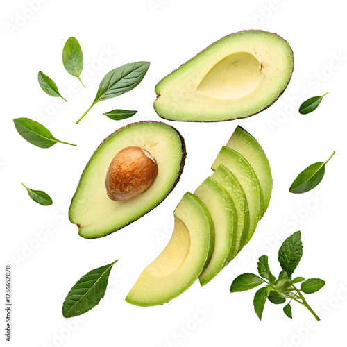Avocado Slices On White Background