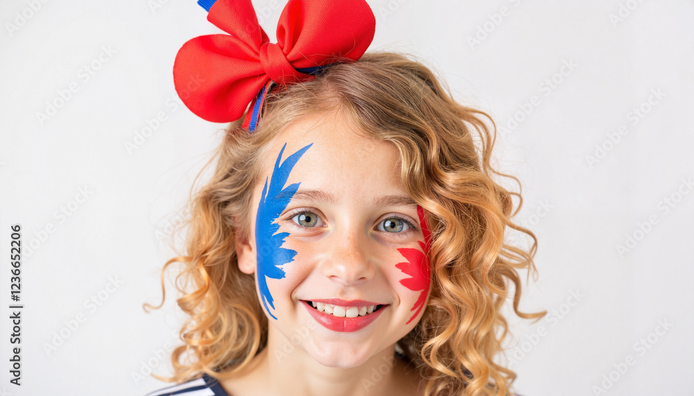 Bastille Day celebration child with cheerful face paint, festive spirit