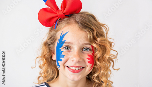 Bastille Day celebration child with cheerful face paint, festive spirit photo