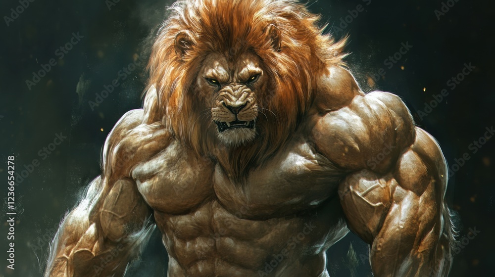Majestic Muscular Lion: A Powerful Digital Painting of a Lion with Incredible Strength and Fierce Expression Majestic Muscular Lion: A Powerful Digital Painting of a Lion with Incredible Strength and Fierce Expression