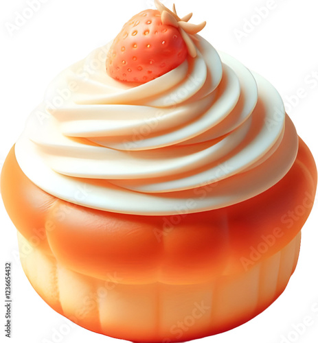 3D morning bread with strawberries and whipped cream, generative AI