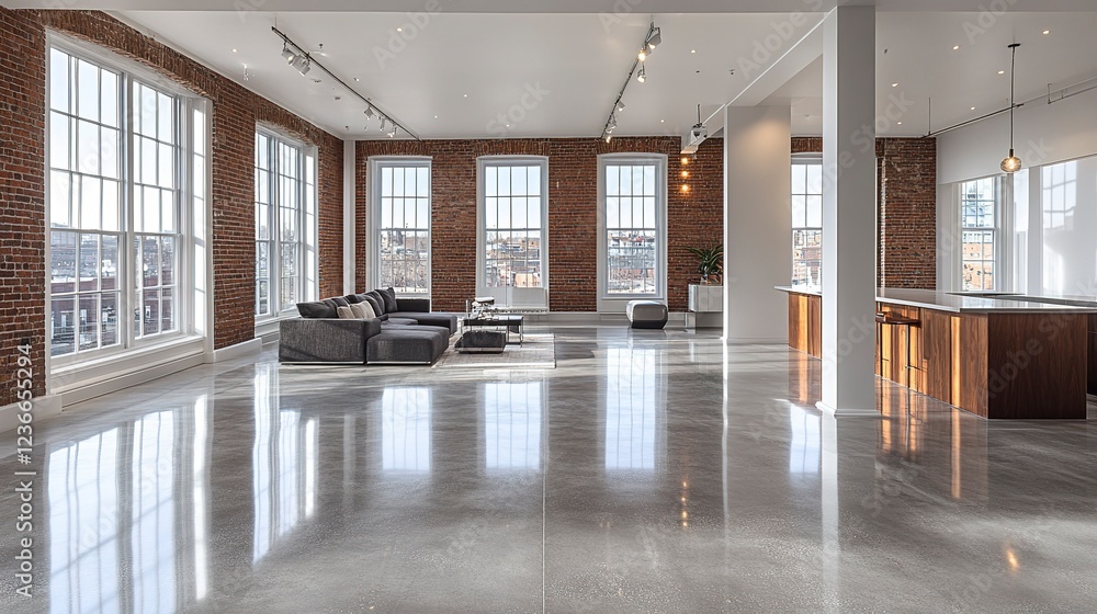 Modern Loft Apartment With Exposed Brick Walls And Large Windows Modern Loft Apartment With Exposed Brick Walls And Large Windows