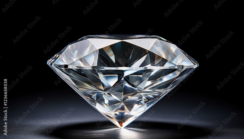 Transparent diamond on black background. Expensive refractive crystal. Transparent diamond on black background. Expensive refractive crystal.