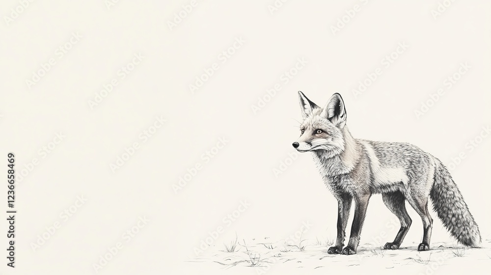 Fototapeta premium Charming Illustration of a Fox Gracefully Standing Amidst Lush Green Grass in a Natural Habitat Capturing the Essence of Wildlife and Serenity in a Peaceful and Vibrant Outdoor Setting