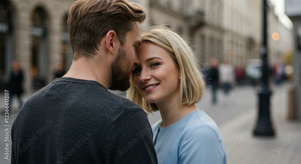 Romantic Couple Embracing in City Street Affectionate Young Adults Romantic Couple Embracing in City Street Affectionate Young Adults