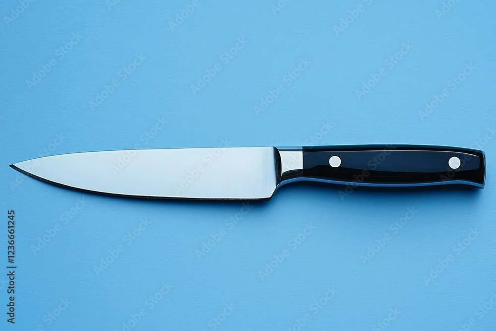 Shiny Black Handled Kitchen Knife on Isolated White Background Shiny Black Handled Kitchen Knife on Isolated White Background