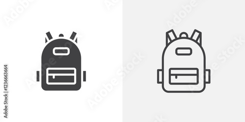 Backpack icon vector set in black flat and line stroke style