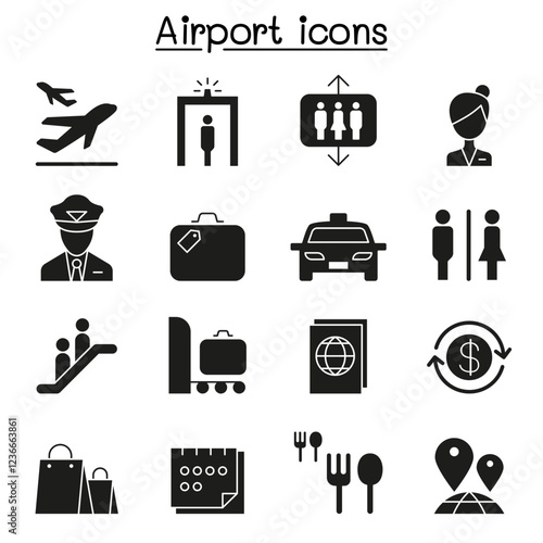 Airport & Aviation icon set in glyph style