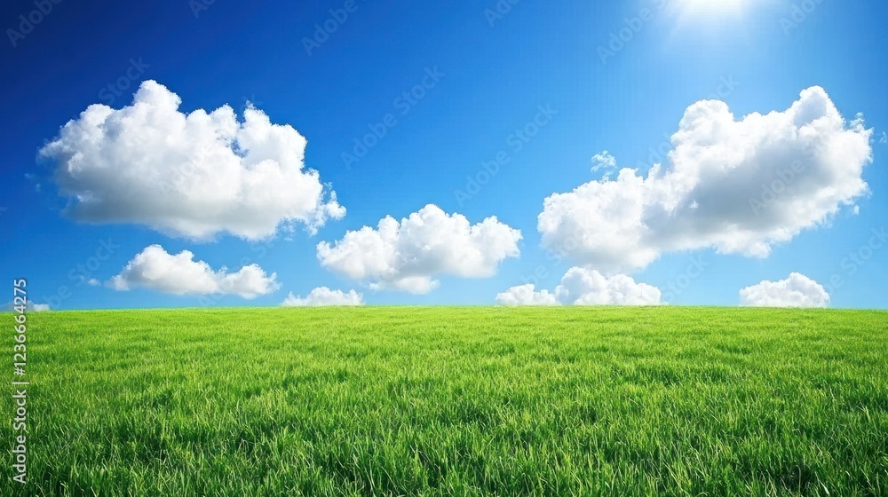 Serene Green Meadow under a Bright Sunny Sky Serene Green Meadow under a Bright Sunny Sky