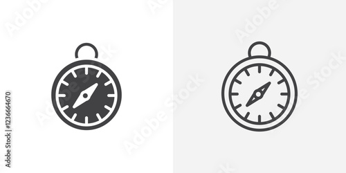 Compass icon vector set in black flat and line stroke style