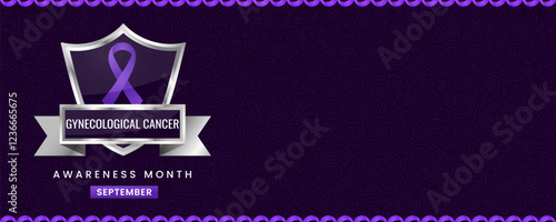 Dark purple ribbon awareness graphic for International Gynecological Cancer Awareness Month banner