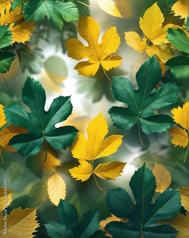 Golden yellow and green leaf textures fading in and out of light abstract nature concept background Golden yellow and green leaf textures fading in and out of light abstract nature concept background