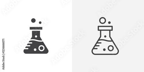 Flask icon vector set in black flat and line stroke style