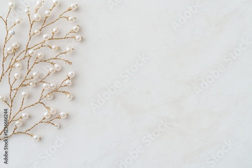 Delicate hairpin adorned with pearls rests gracefully on a smooth marble surface highlighting elegance in minimalistic design