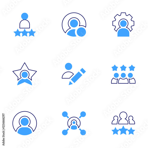 User icon set. Bold line style. Duotone colors. Editable stroke. expert, star, users, online, admin, member, best employee, user, social media