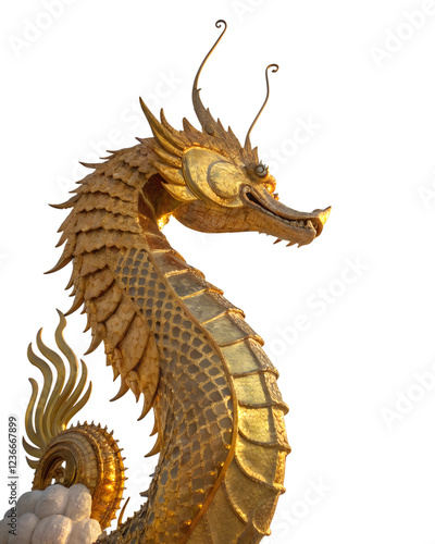 A mythical golden dragonfish with ornate, shimmering scales, isolated on transparent background photo