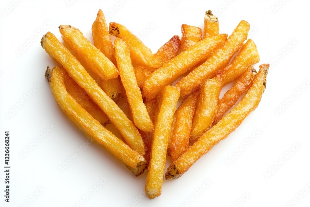 Heart-shaped golden French fries isolated on a white backdrop. Generative Ai Heart-shaped golden French fries isolated on a white backdrop. Generative Ai