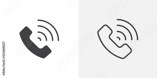 Phone call icon vector set in black flat and line stroke style