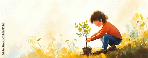 Wallpaper Mural Child planting a small tree in a sunny field. Torontodigital.ca