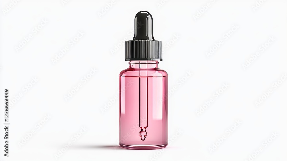 A pastel pink serum bottle with a dropper, featuring a face serum. This 3D illustration presents a realistic view against isolated object on white background with clipping path A pastel pink serum bottle with a dropper, featuring a face serum. This 3D illustration presents a realistic view against isolated object on white background with clipping path
