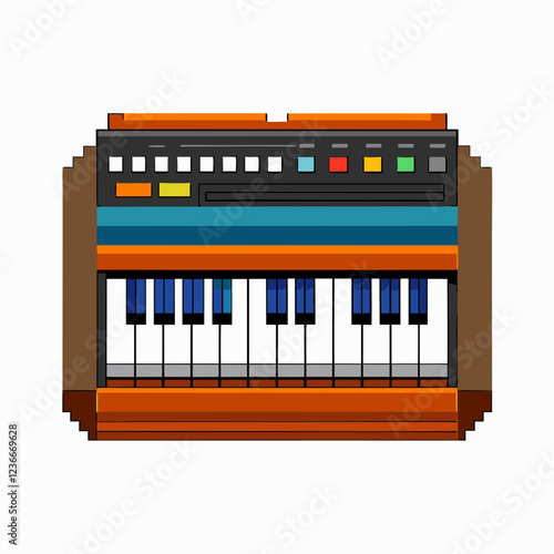 Vintage Electronic Keyboard Illustration with Retro Synthesizer Design