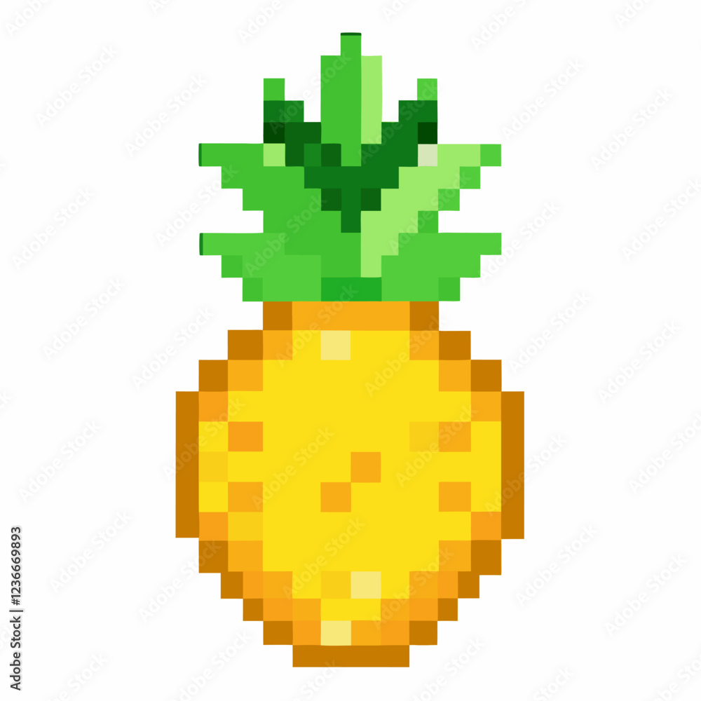 Fototapeta premium Retro Pixel Art Pineapple Vibrant 8 Bit Fruit Illustration on White Background