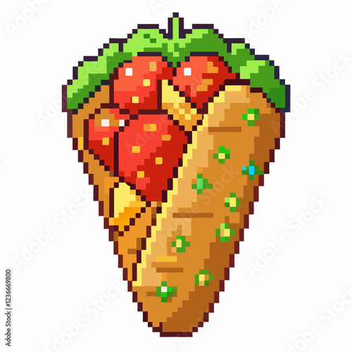 Pixel Art Strawberry Waffle Cone Dessert with Sprinkles   Bright and Colorful Digital Illustration