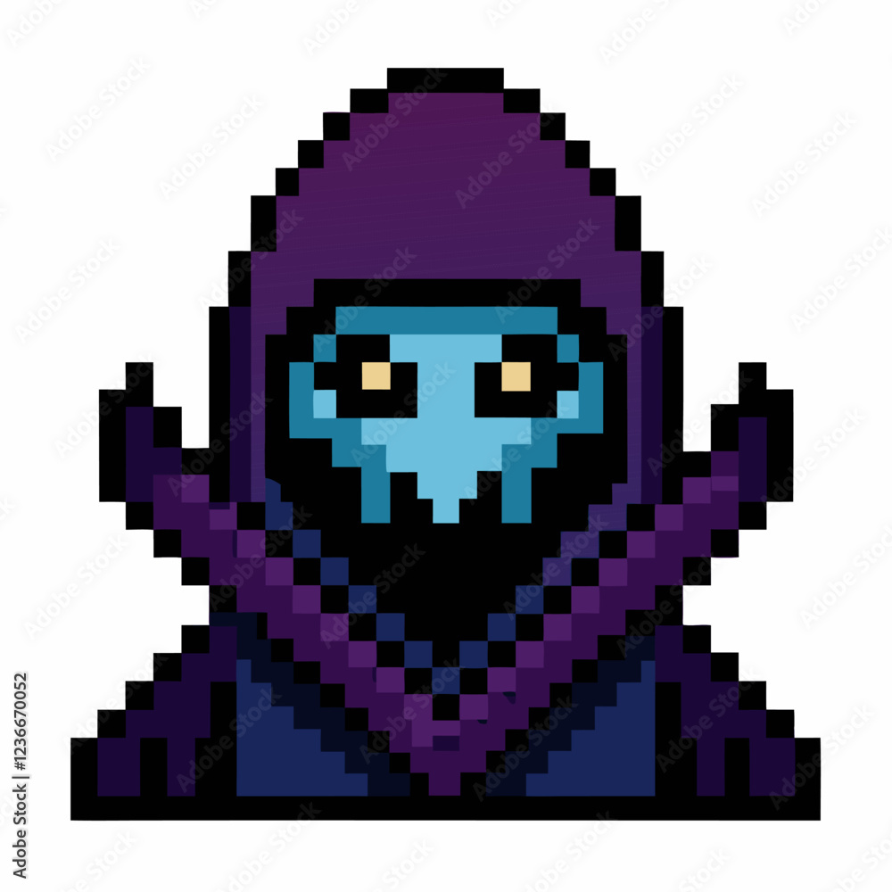Pixel Art Hooded Figure Retro Video Game Character Design in 8 Bit Style Pixel Art Hooded Figure Retro Video Game Character Design in 8 Bit Style