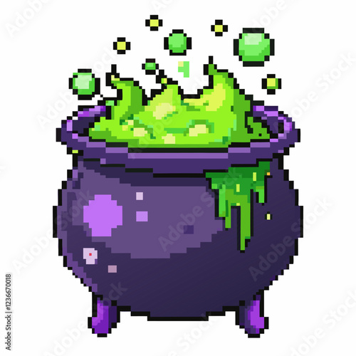 Pixel Art Green Potion in Bubbling Cauldron   Magical Retro Gaming Potion